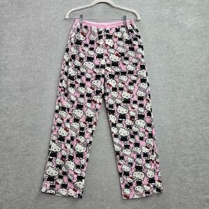 Hello Kitty Women Sleepwear Medium Pink Fleece Pajama Pants Logo All Over Print
